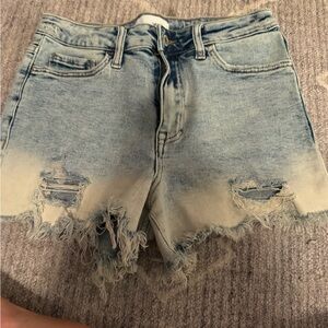 Light Blue Frayed Hem Jean Shorts